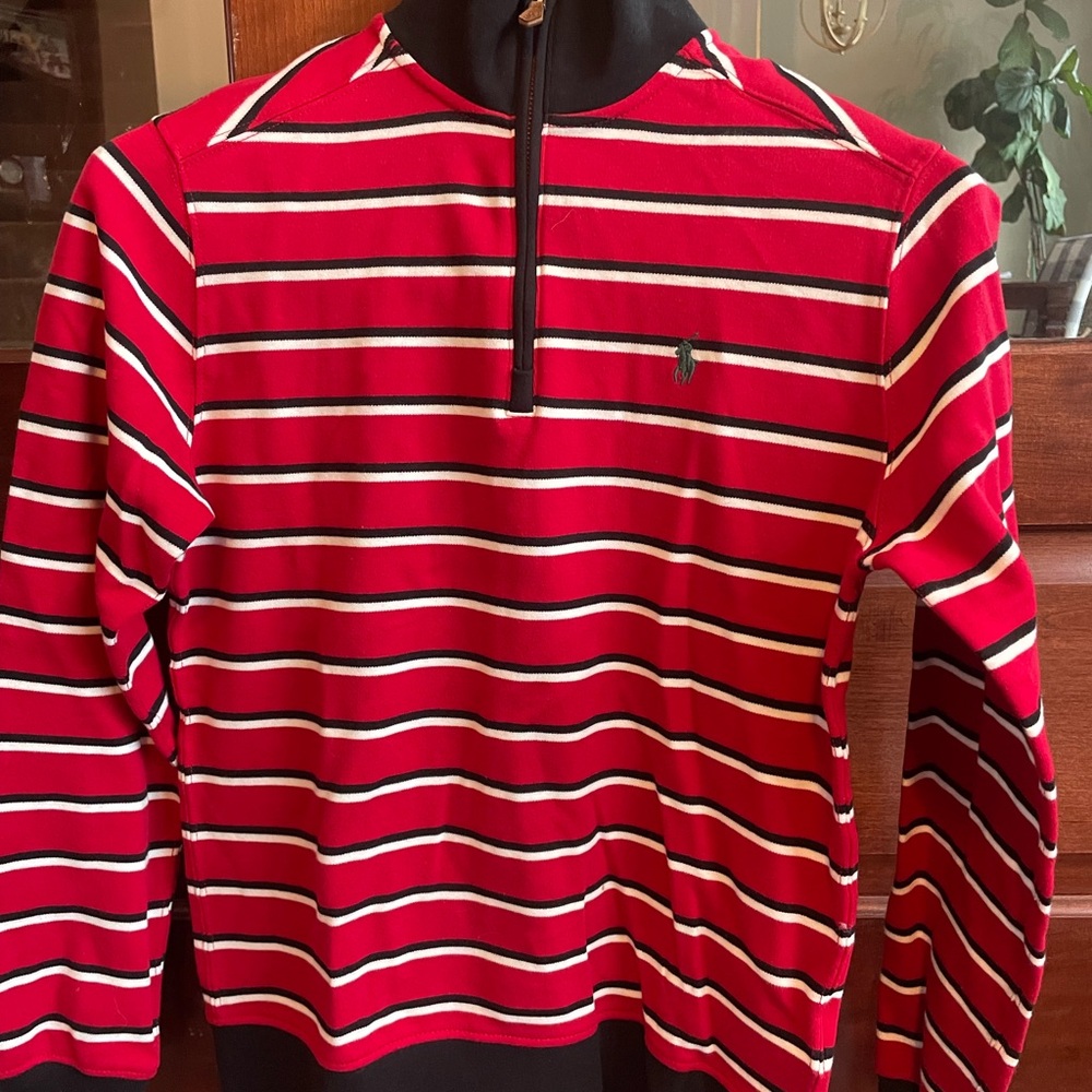 Polo by Ralph Lauren Red and Black Striped Pullover Kids